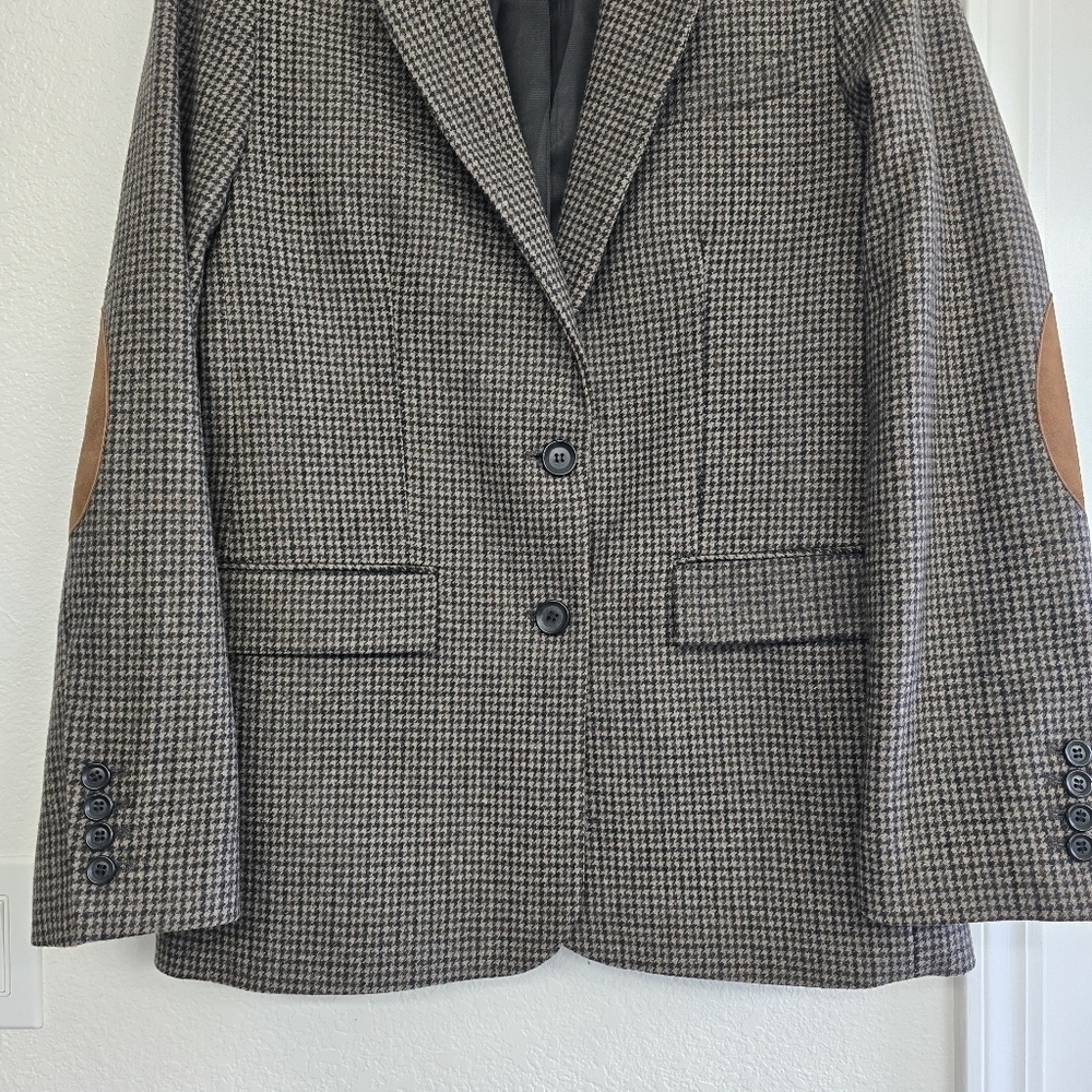 Zara Wool Blend Blazer Sz M Brown Houndstooth Plaid Tailored Career Old Money - Picture 4 of 16